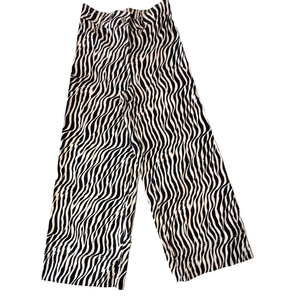 French Connection Womens Zebra Print High Rise Wide Leg Pants Black White Size 4